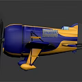 Detailed Blue and Yellow Passenger Airplane with Propeller on Gray Background