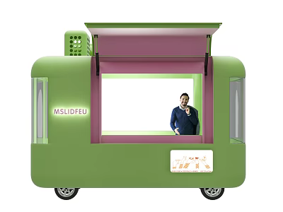 Green Mobile Food Truck Commercial Equipment With Pink Top And Transparent Windows 3d model