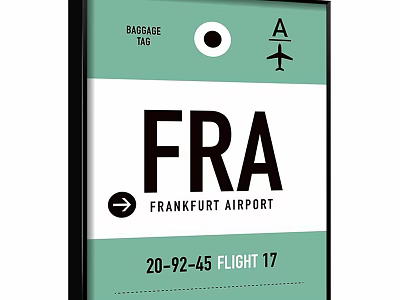 Baggage Tag With FRA Frankfurt Airport Flight 17 And Airplane Icon 3d model