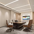 Modern Conference Room Interior With Long Wooden Table Ergonomic Chairs And Digital