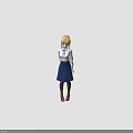 Anime Style Character Model with Blonde Hair Blue Ribbon White Shirt and Blue Pleated Skirt