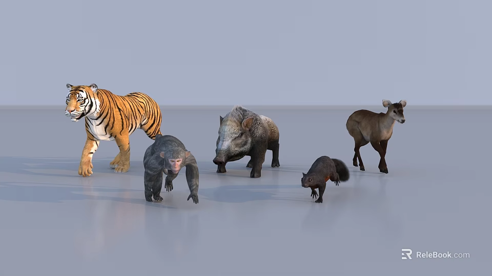 Various Reptile Species Walking Together On Light Colored Background Surface 3d model 