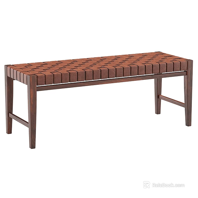 Dark Colored Wooden Bench With Woven Seat Design And Simple Structure For Indoor Outdoor Use 3d model 