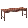 Dark Colored Wooden Bench With Woven Seat Design And Simple Structure For Indoor Outdoor Use