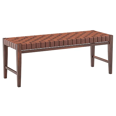 Dark Colored Wooden Bench With Woven Seat Design And Simple Structure For Indoor Outdoor Use 3d model
