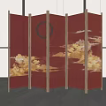 Red Folding Screen With Golden Cloud Patterns Traditional Chinese Style Metal Frame Interior Decor 3d model