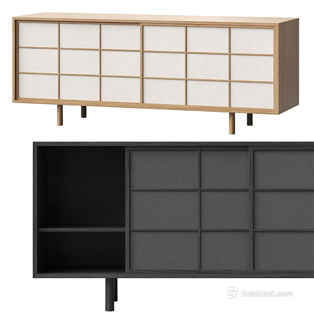 Modern TV Stand With Slim Legs Wooden Frame Light Dark Colors Storage Compartments Open Shelves 3d model 