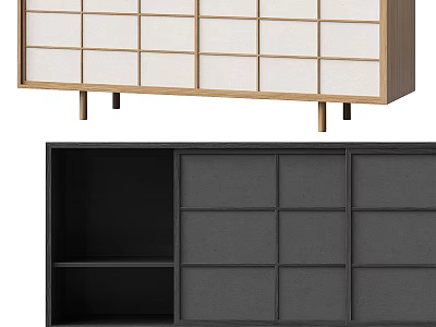 Modern TV Stand With Slim Legs Wooden Frame Light Dark Colors Storage Compartments Open Shelves 3d model