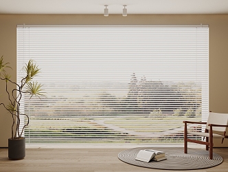 Modern Venetian Blinds Curtain Cloth Curtain Dream Curtain Vertical Curtain Single Leisure Chair Jewelry Ornaments Green Plant Potted Plant 3d model