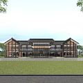 Rustic Traditional Homestay Building With Wooden Facade Large Glass Windows And Green Surroundings
