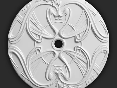 White Circular Decorative Component With Intricate Swirl Patterns And Central Hole 3d model