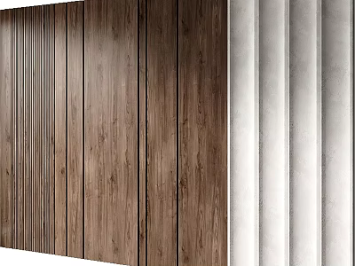 Stylish Background Wall Design With Wooden Panel Texture And White Vertical Stripes 3d model