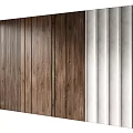 Stylish Background Wall Design With Wooden Panel Texture And White Vertical Stripes 3d model