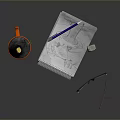 Black Fashion Hat In Orange Container With Notebook Pen And Glasses