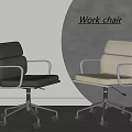 Modern Black and White Work Chairs with Metal Frame and Wheels Design 3d model