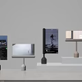 Computer Monitor Stands Different Designs Blue White Black Beige Colors Monitors Showing Various Screens