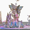 Floral Art Installation With Butterflies Seashells And Soft Pink Blue Purple Decorative Design