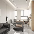 Modern Office Interior With Comfortable Sofa Desk Chair And Potted Plant Near Large Windows