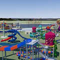 Children's Play Area with Lakeside Scenic Paths Various Play Structures and Green Spaces