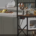 Kitchen Storage Rack with Microwave Spices Dishes and Plant in Modern Kitchen