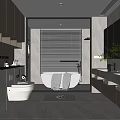 Modern Elegant Bathroom Interior With Freestanding Bathtub Double Vanity And Large Mirror