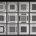 Multiple Square Air Conditioner Fans With Various Grille Designs And Embedded Styles 3d model