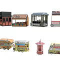 Vibrant Commercial Street With Coffee Shop Food Stalls Bakery And Lobster Carts