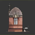 Red Ornate Building With Cross Topped Dome Wooden Door And Stone Steps