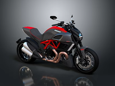 Ducati Motorcycle With Sleek Modern Design Black Red Copper Color Red Frame Copper Exhaust 3d model