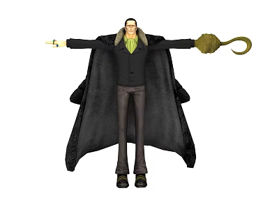 Mysterious Game Movie Character With Black Cloak Green Tie Hook Hand And Outstretched Arms 3d model