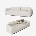 Modern Beige Three Seater Sofa With Square And Round Pillows 3d model