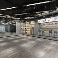 Modern Fitness Gym Interior With Reception Desk And Workout Space Lighting