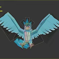 Game Movie Character Blue Bird Like With Spread Wings Low Poly 3D Model Reflective Base