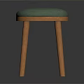 Modern Wooden Stool With Round Green Padded Seat And Sturdy Legs