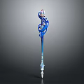 Long Fantasy Blue And White Staff With Intricate Top Design And Decorative Elements