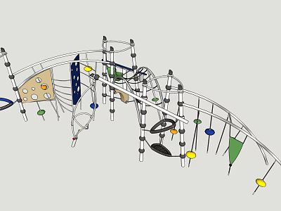 Outdoor Playground Equipment For Kids With Climbing Structure Ropes Rings And Colorful Components 3d model