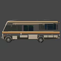 Beige Recreational Vehicle With Orange Stripes Roof Air Conditioners And Side Windows