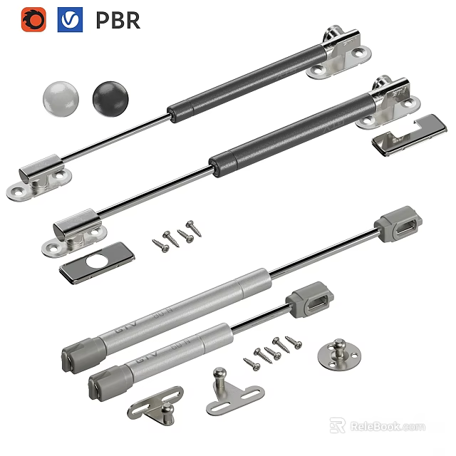 Stainless Steel Gas Spring Hydraulic Support Rods With Mounting Brackets And Screws 3d model 