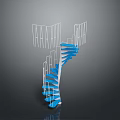 Abstract Spiral Sculpture Design Featuring White Frame And Blue Staircase Elements 3d model