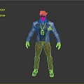 3D Character Design With Sunglasses Brown Hair Light Blue Jacket And Red Pants