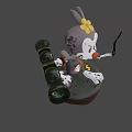 Cartoon Game Character Holding Large Cannon With Floral Headpiece And Outfit Standing On Platform