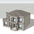 European Style Detached Villa With White Stone Exterior Balcony And Front Plants