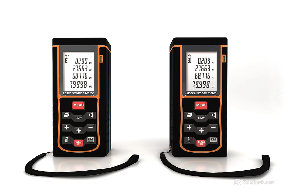 Two Digital Laser Distance Meters with Black and Orange Design and Digital Displays 3d model 