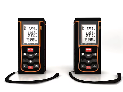 Two Digital Laser Distance Meters with Black and Orange Design and Digital Displays 3d model