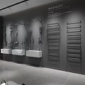 Modern Bathroom Showroom Interior With Green Plant Glass Partition And Towel Racks