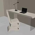 Modern White Desk With Laptop Table Lamp Unique Curved Chair And Clear Legs