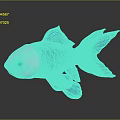 Game Movie Character Blue Transparent Skeletal Fish with Green Eyes and Glowing Lines