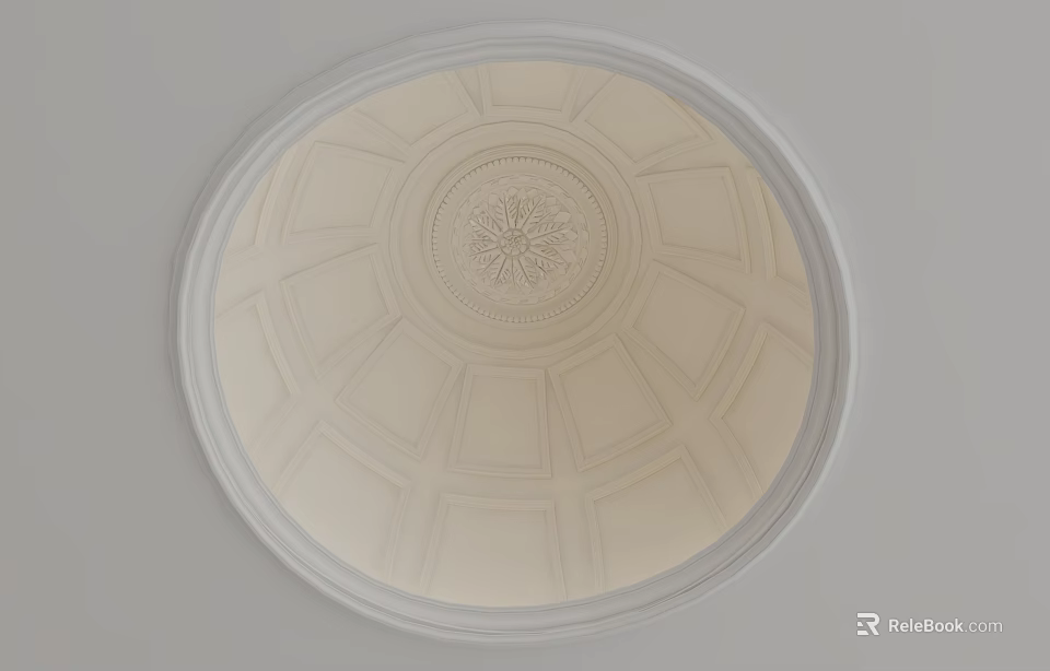 Elegant Round Ceiling Design with Ornate Center Medallion and Geometric Panels 3d model 