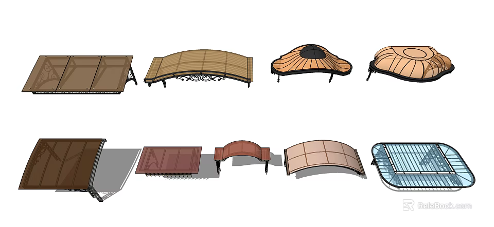 Various Design Sunshade Canopies With Decorative Frames And Different Shapes 3d model 