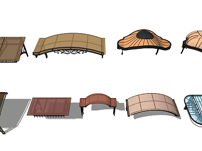Various Design Sunshade Canopies With Decorative Frames And Different Shapes 3d model